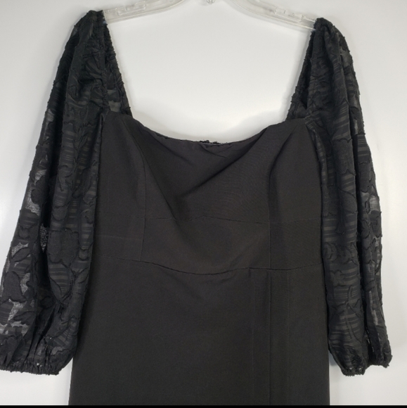 One One Six Jacquard Black Puff Sleeves Square Neck Smock Back Slit Dress, Sz M. - Picture 3 of 11